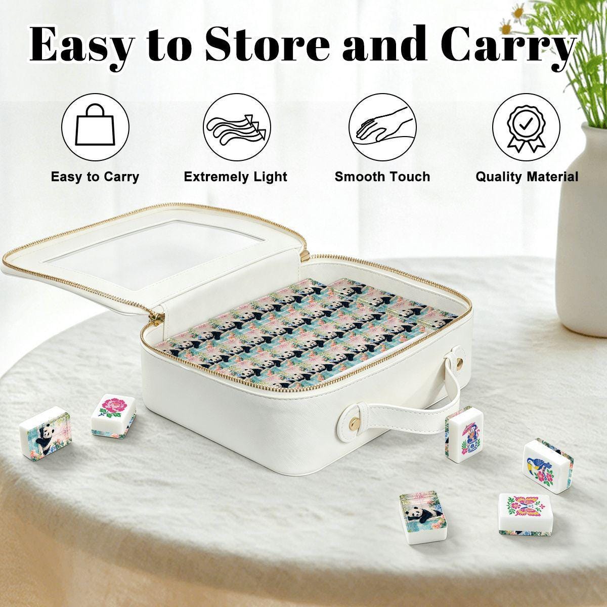 Chinoiserie Mahjong Set 160 Tiles, Blue White Porcelain Panda Acrylic Tiles, Grandmillennial Game Night, Unique Gift for