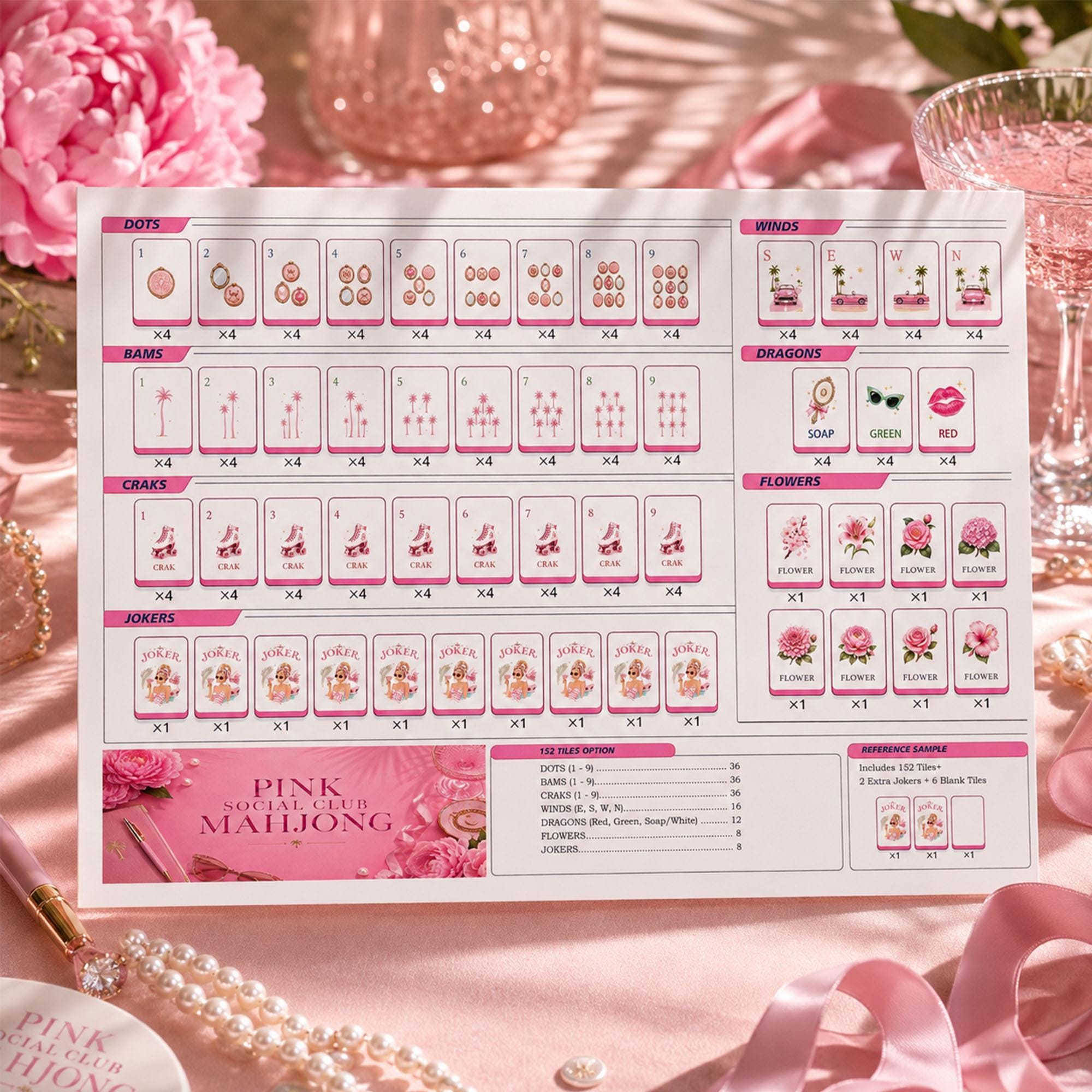 Pink Mahjong Set, American Mahjong Tiles, Luxury Acrylic Mahjong Game, Pink Glam Feminine Gift for Women, Girls Night Gi