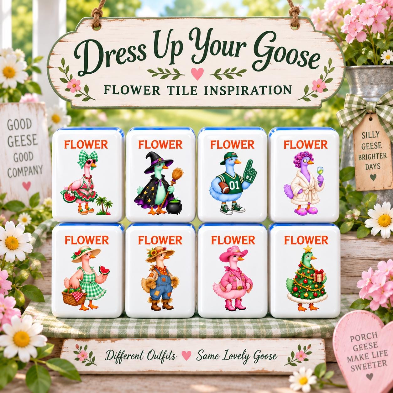 Goose Mahjong Tile Set, Silly Goose Mahjong Gift, Porch Goose Inspired American Mah Jongg Tiles, 4-Layer Acrylic Set, Ma