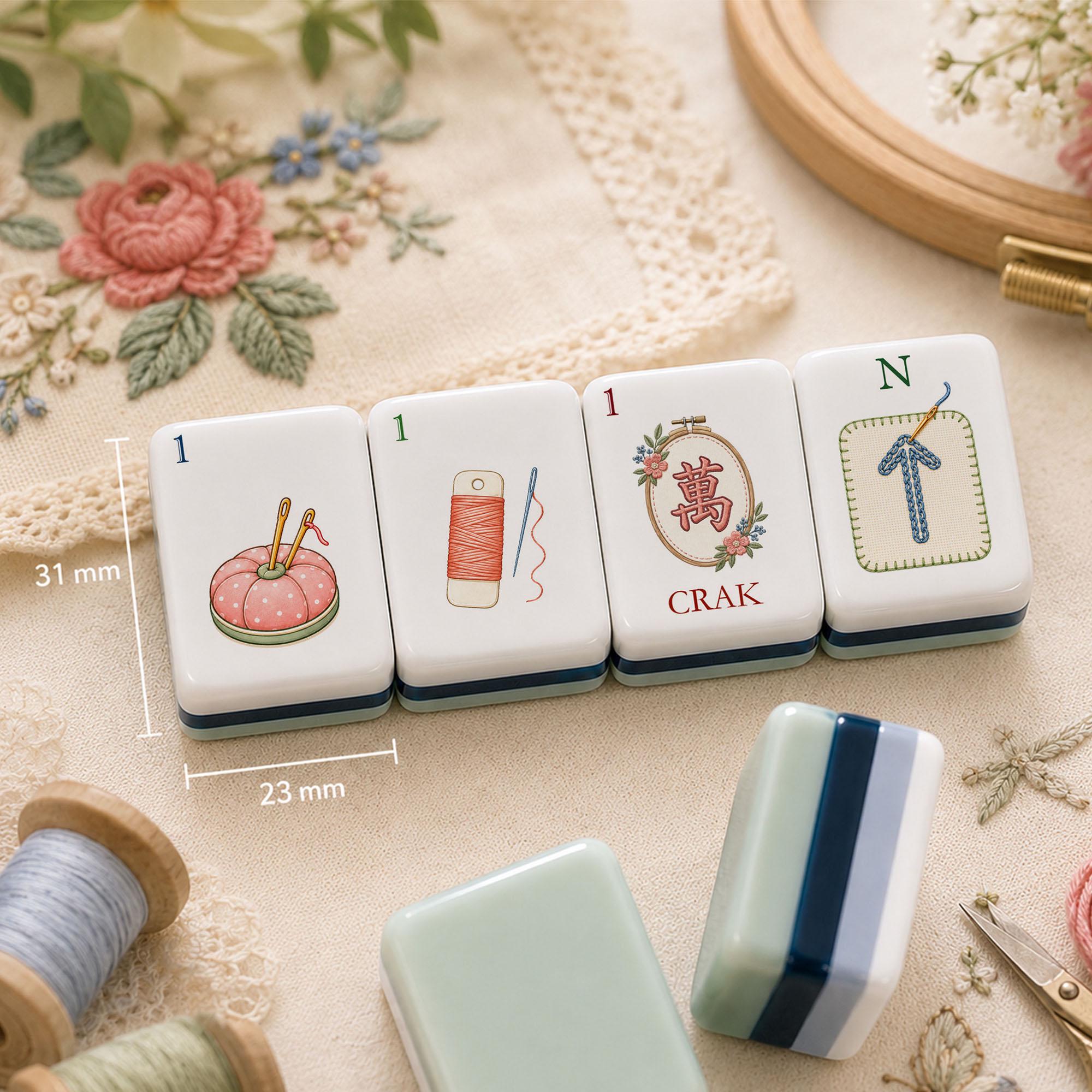 Embroidery Mahjong Set, Needlepoint Mahjong Tiles, Stitching Club Gift for Women, Craft Lover Mahjong, Unique Mahjong Gi