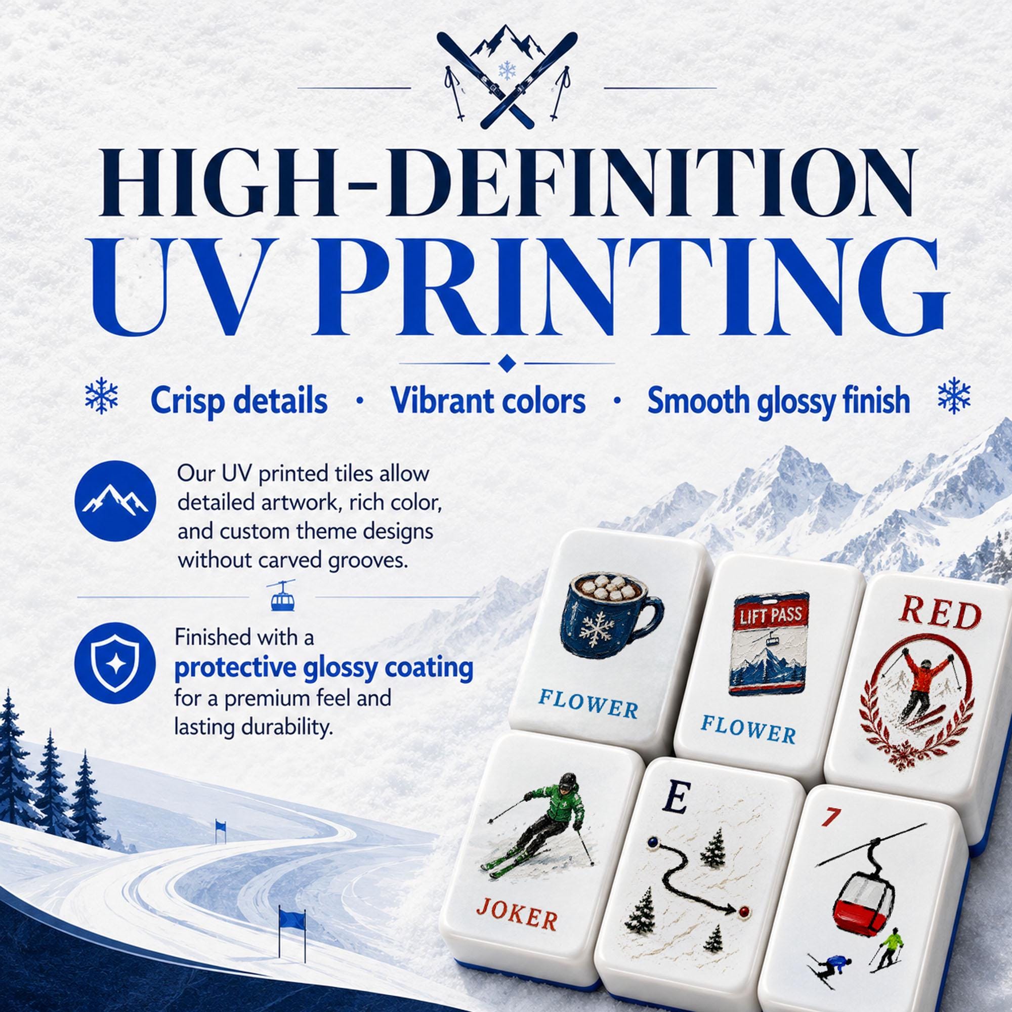 Ski Mahjong Set, Custom Winter Ski Mahjong Tiles, Gift for Skiers and Mahjong Lovers, UV Print 152 or 160 Tiles - 6