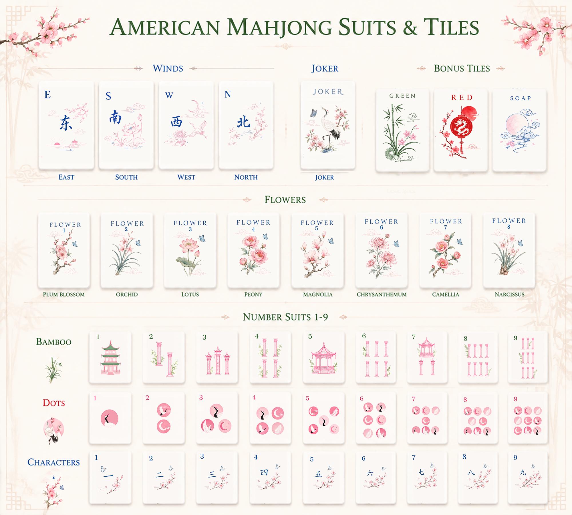 Pink Acrylic American Mahjong Set | UV Printed Floral Mahjong Tiles | 160 Tile Luxury Game Set | Gift for Mahjong Lovers
