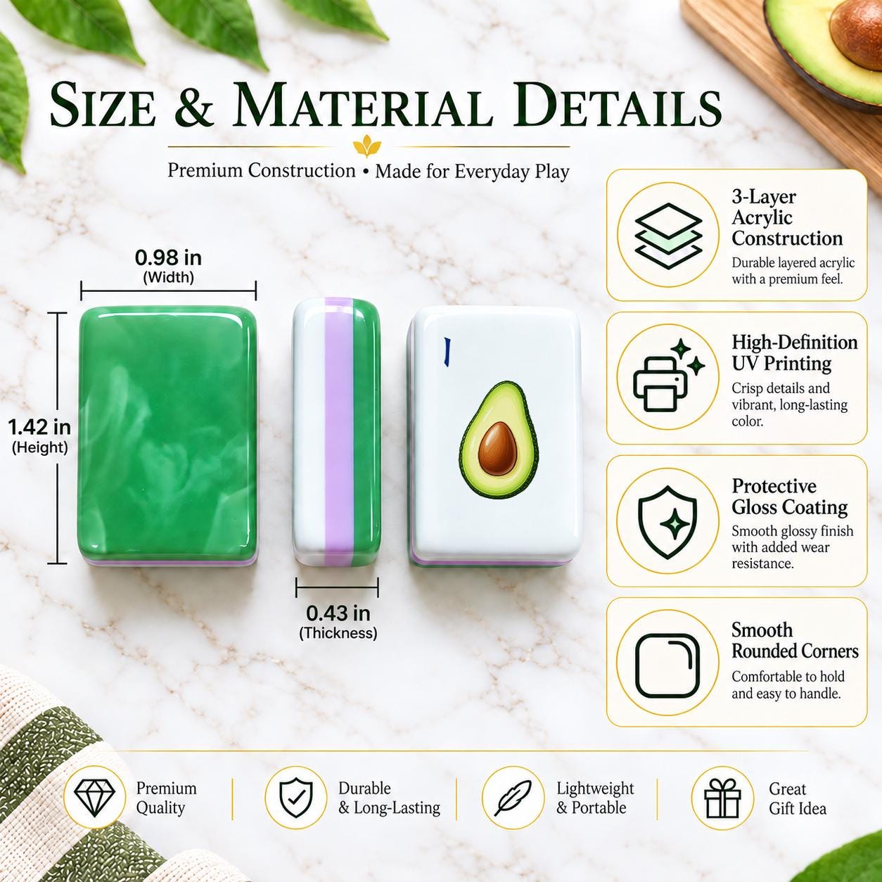 Avocado Mahjong Set, American Mahjong Tiles, Jade Green Acrylic Mahjong Set, Foodie Mahjong Gift, Unique Mahjong Tile Se