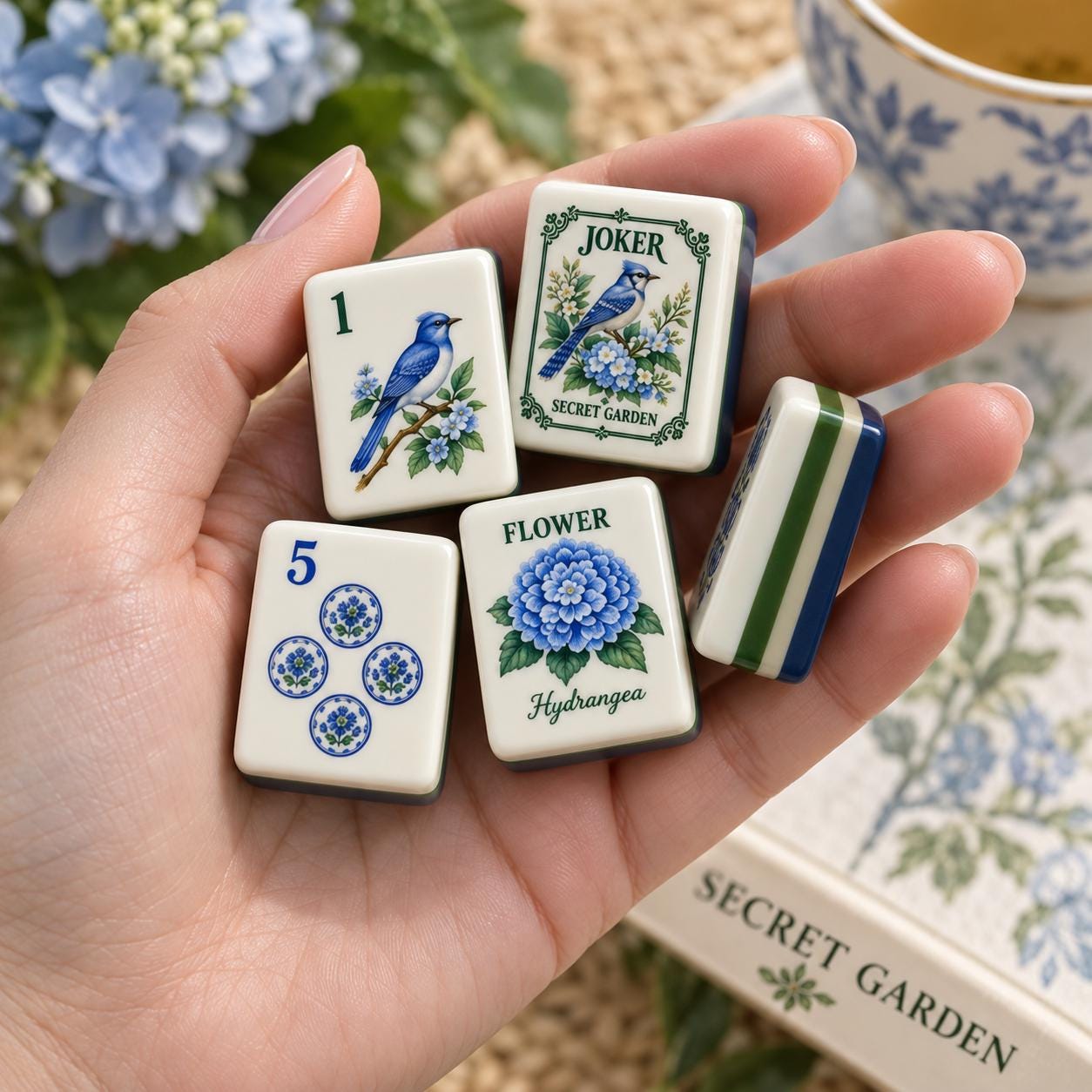 American Mahjong Set, Secret Garden Mahjong, Blue White Chinoiserie Tiles, 160 Acrylic Tiles, Custom Bulk Mahjong Gift -