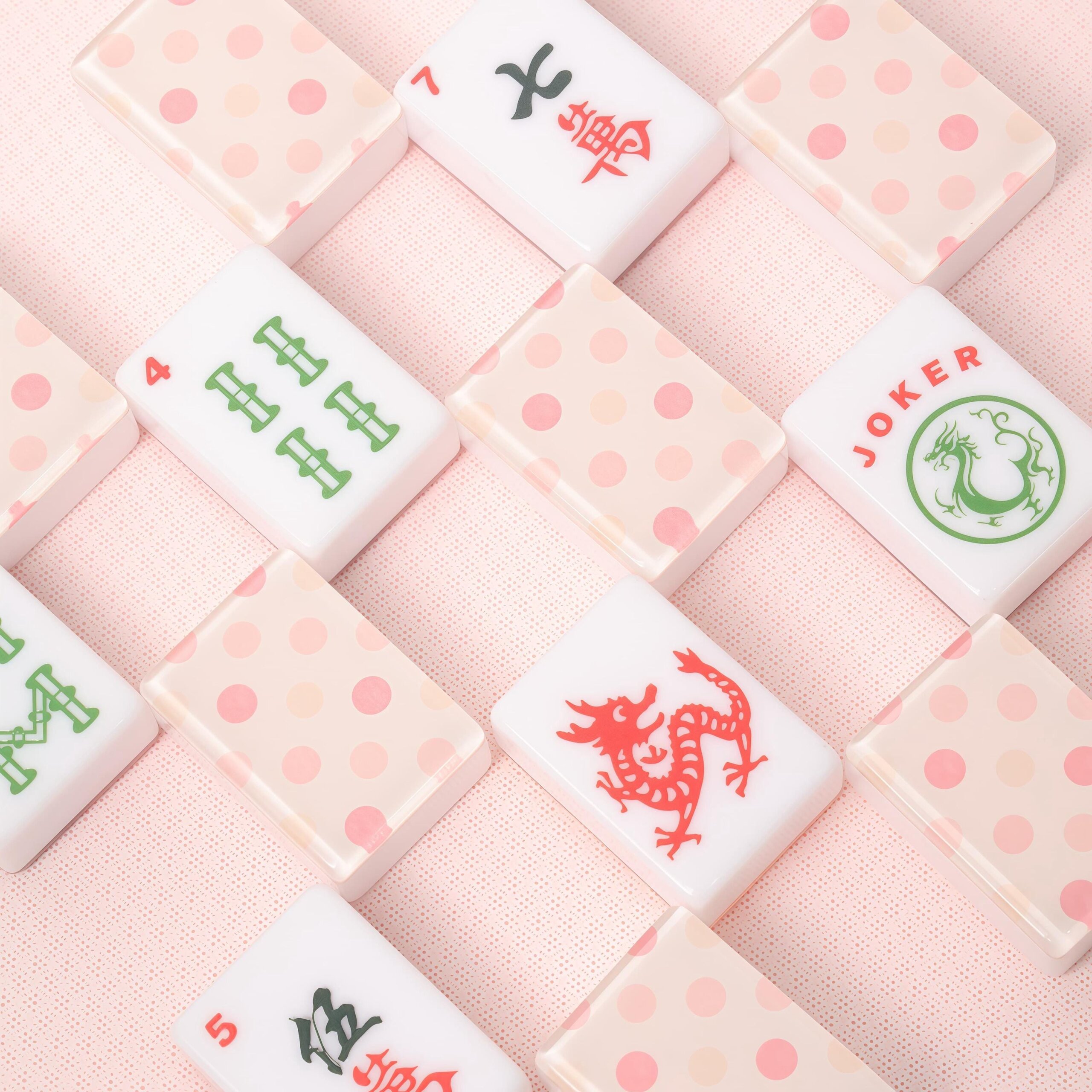 Pink Polka Dot American Mahjong Set, Pastel Acrylic 160 Tile Game, Cute Birthday Gift for Mahjong Lovers, Women and Game