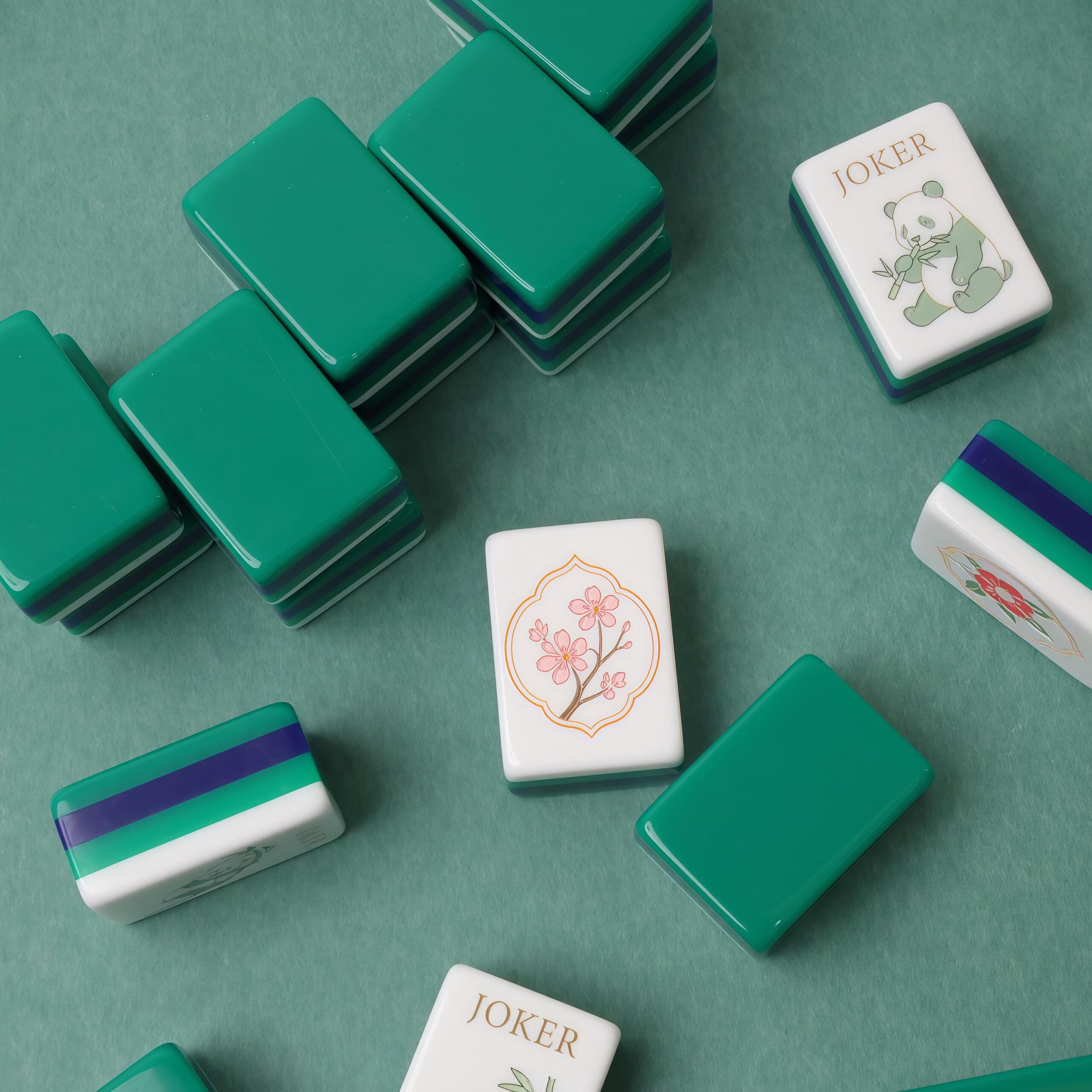 Emerald Green American Mahjong Set, Panda Joker Acrylic Tiles, Lotus Floral 160 Tile Game Gift for Women, Friends and Pl
