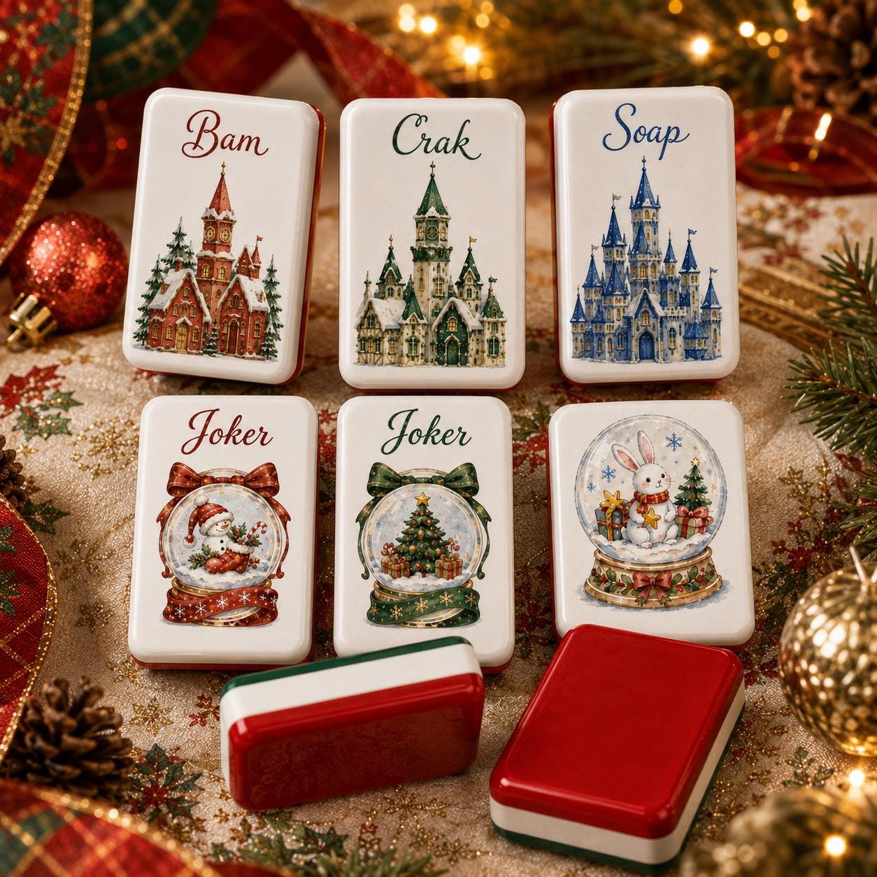 Christmas American Mahjong Set, Holiday Acrylic 160 Tile Set, Red Green Winter Mahjong Tiles, Festive Gift for Mahjong L