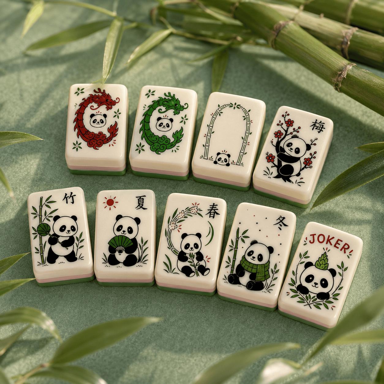 Panda American Mahjong Set, Bamboo Botanical Acrylic Tiles, Cute Nature Inspired 160 Tile Game, Gift for Mahjong Lovers