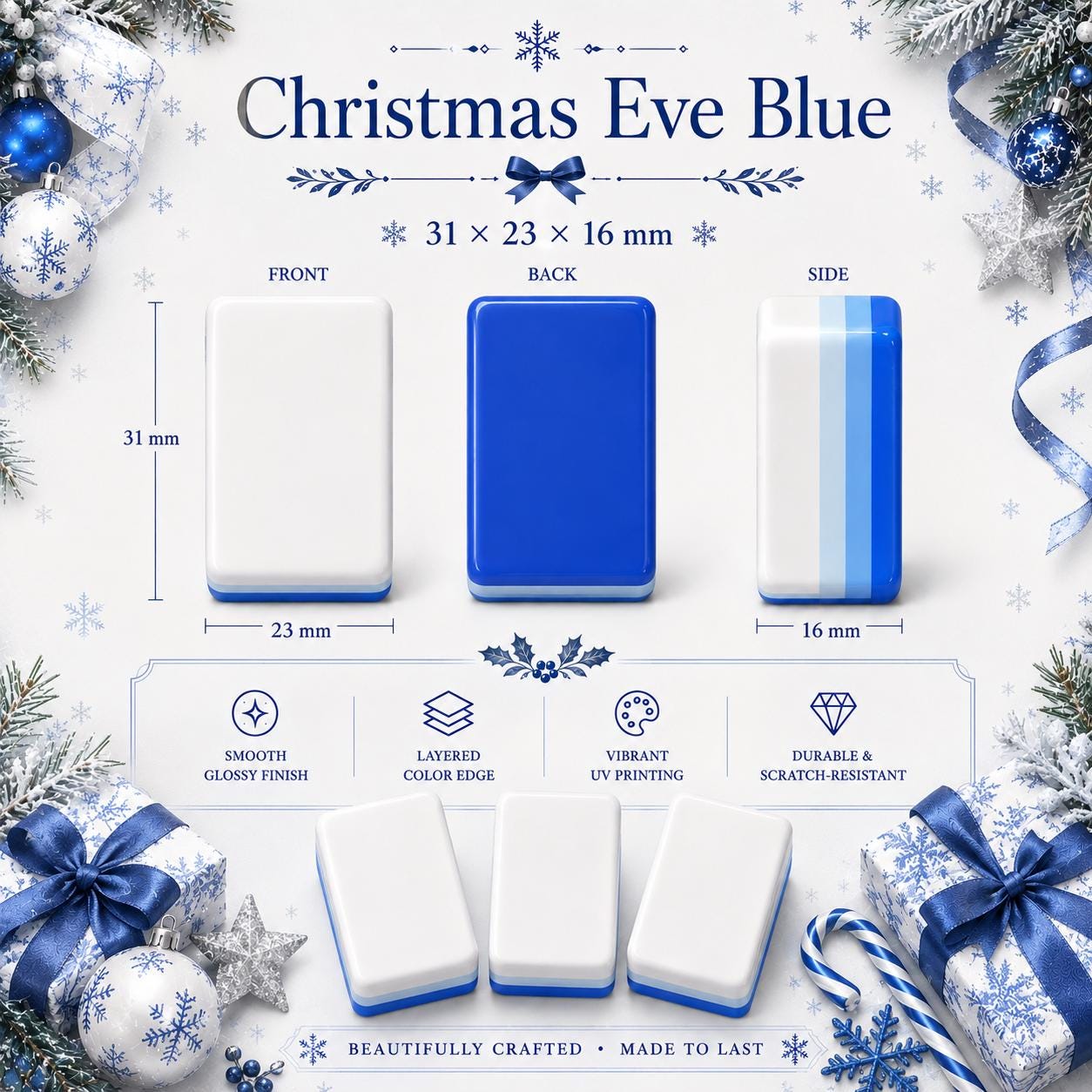 Blue White Christmas American Mahjong Set, Porcelain Style Acrylic 160 Tile Set, Winter Wonderland Mahjong Gift for Play