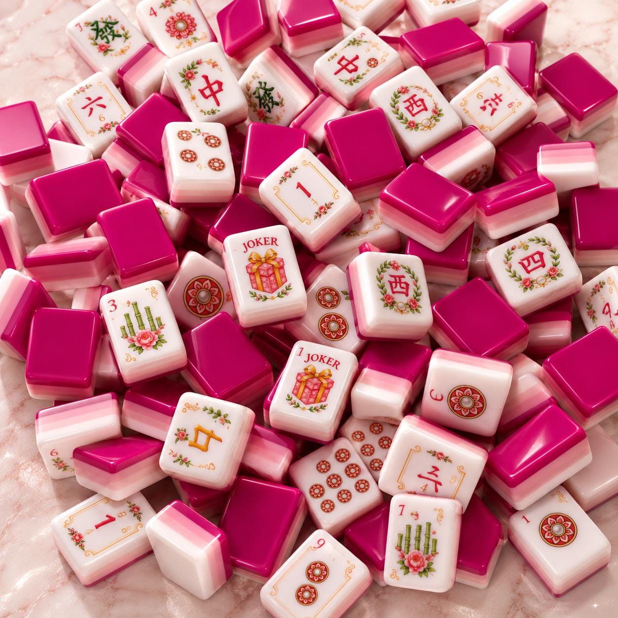 Rose Garden American Mahjong Set, Pink Floral Acrylic Mahjong Tiles, 160 Tile UV Printed Mahjongg Game, Gift for Mahjong