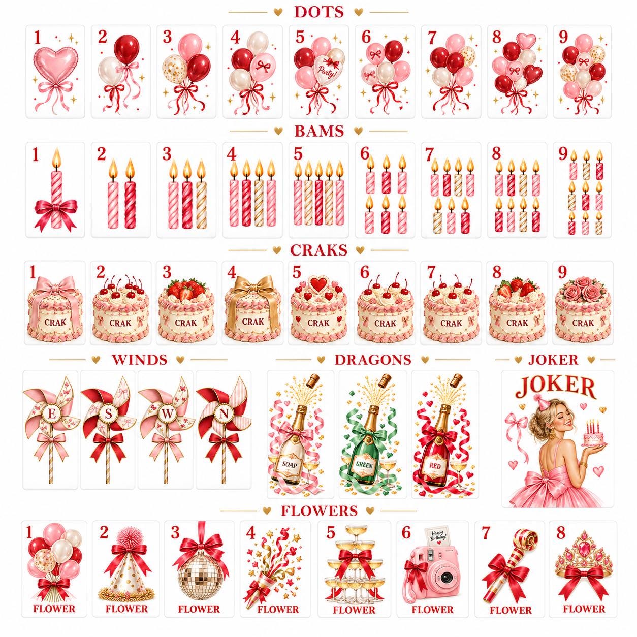 Birthday Party American Mahjong Set, Pink Mahjong Tiles, Girls Night Gift, Mahjong Birthday Gift, Custom Joker Tile, Mah