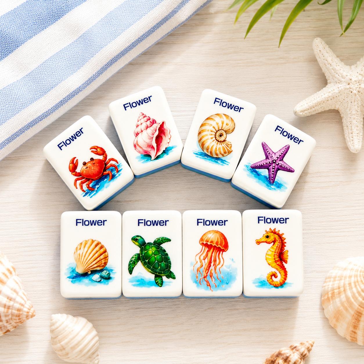 Beach American Mahjong Tiles, Nautical Mahjong Set with Optional Mat, Coastal Game Night Gift, Ocean Mahjong Accessories