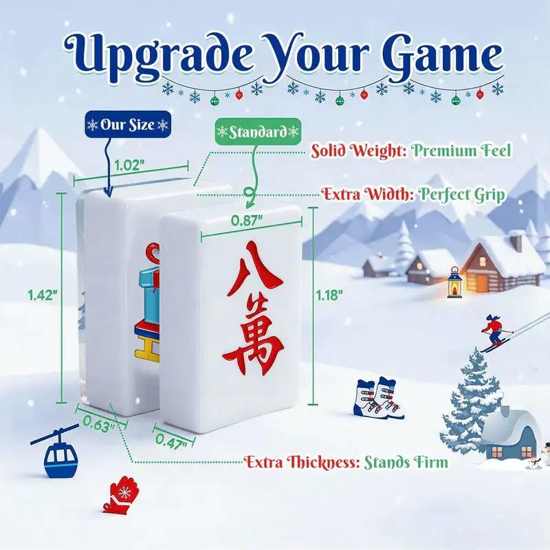 Ski Camping Mahjong Tiles Set, Winter Outdoor American Mah Jongg Set, Acrylic Mahjong Tiles, Adventure Camp Design - 7