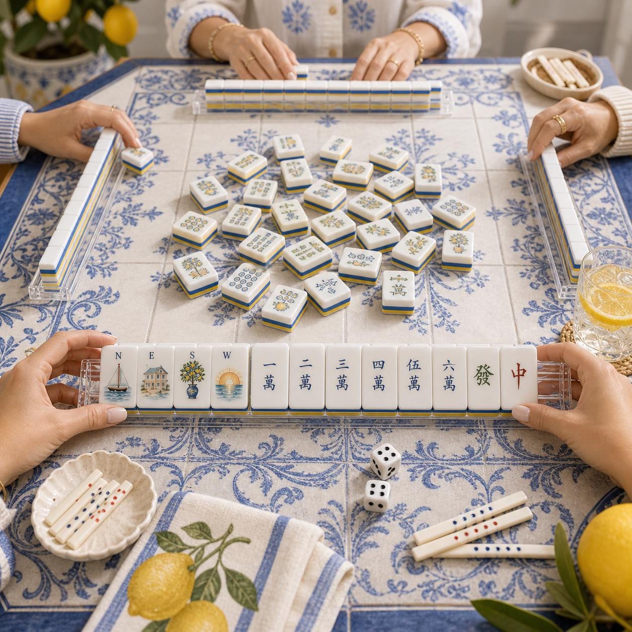 Amalfi Lemon Resort Mahjong Set, American Style Tiles with Lemon, Lemon & Olive Mahjong , Elegant Coastal , Limoncello C