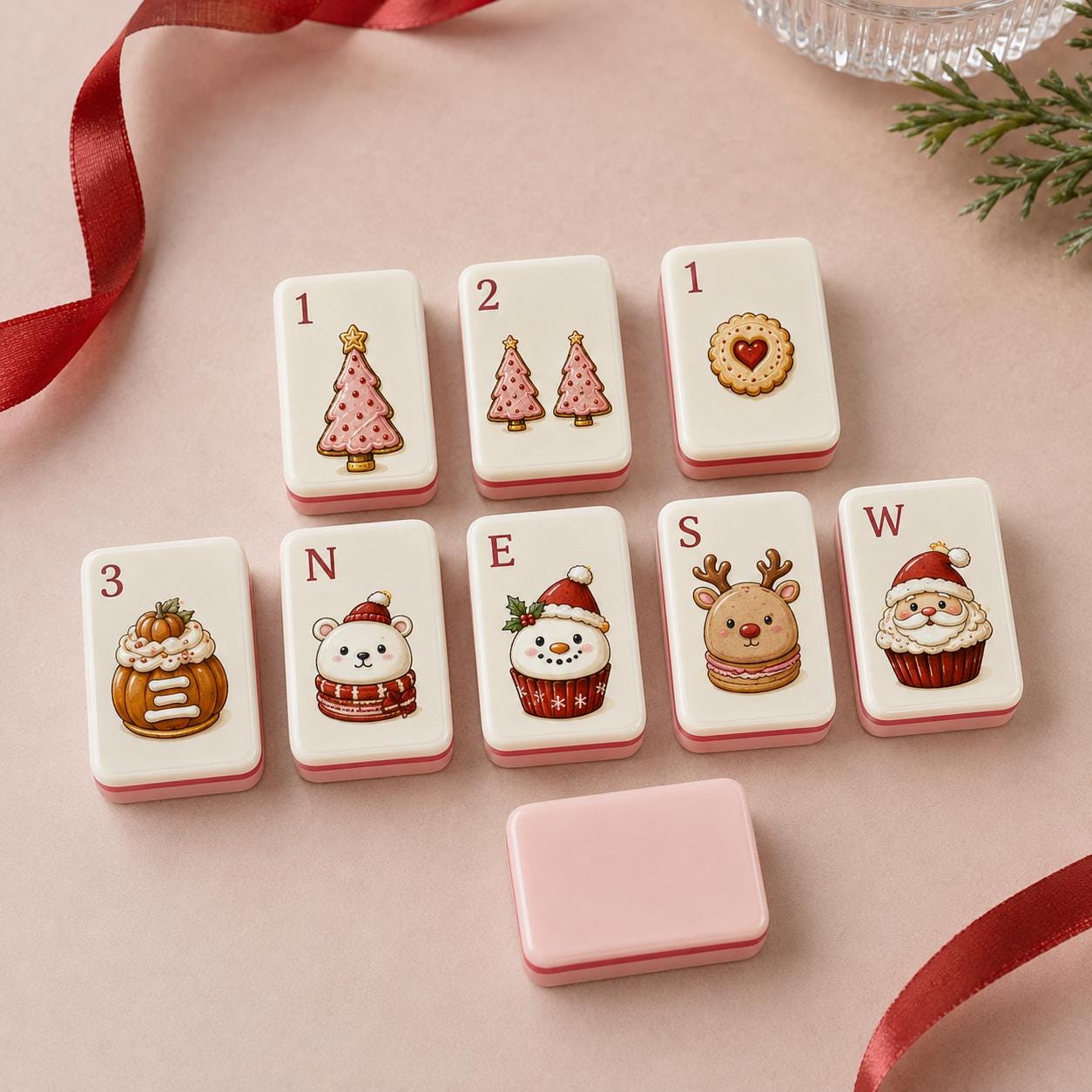 Cute Christmas Acrylic American Mahjong Set, 160 Tile Holiday Mahjong Tiles, Sweet Dessert Theme with Gingerbread & Sant