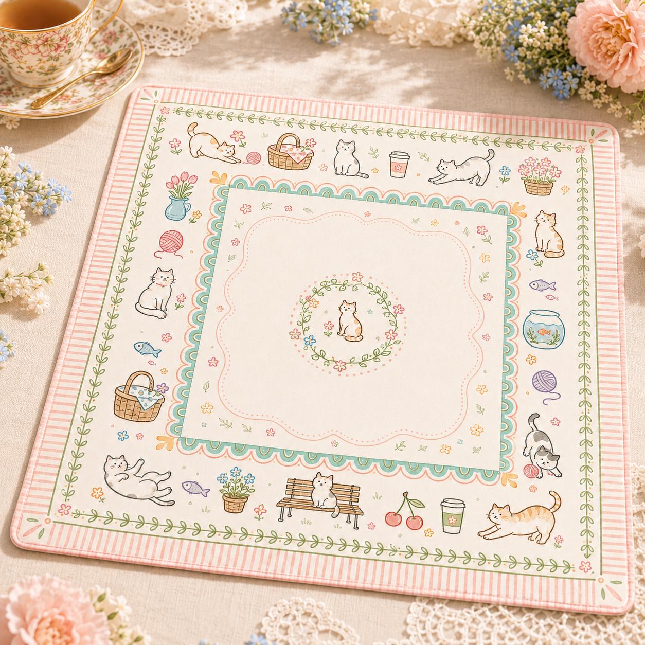 Spring Cats American Mahjong Set, 160 Glossy Acrylic Tiles, Soft Pink Layered Edges, Whimsical Cat Artwork, Cat Lover Gi