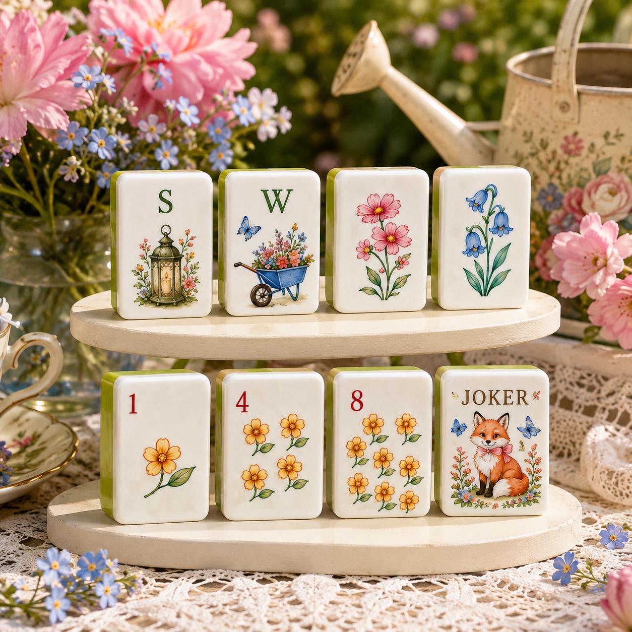 Botanical Acrylic Mahjong Set, Floral Garden Mahjong Tiles, Vintage Flower Illustration American Mahjong Game, Gift for