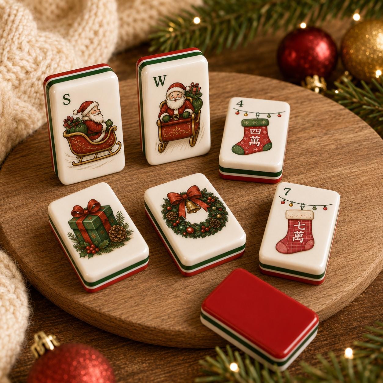 Christmas Acrylic Mahjong Set, Festive Holiday Mahjong Tiles, Vintage Santa & Christmas Design American Mahjong Game,Gif
