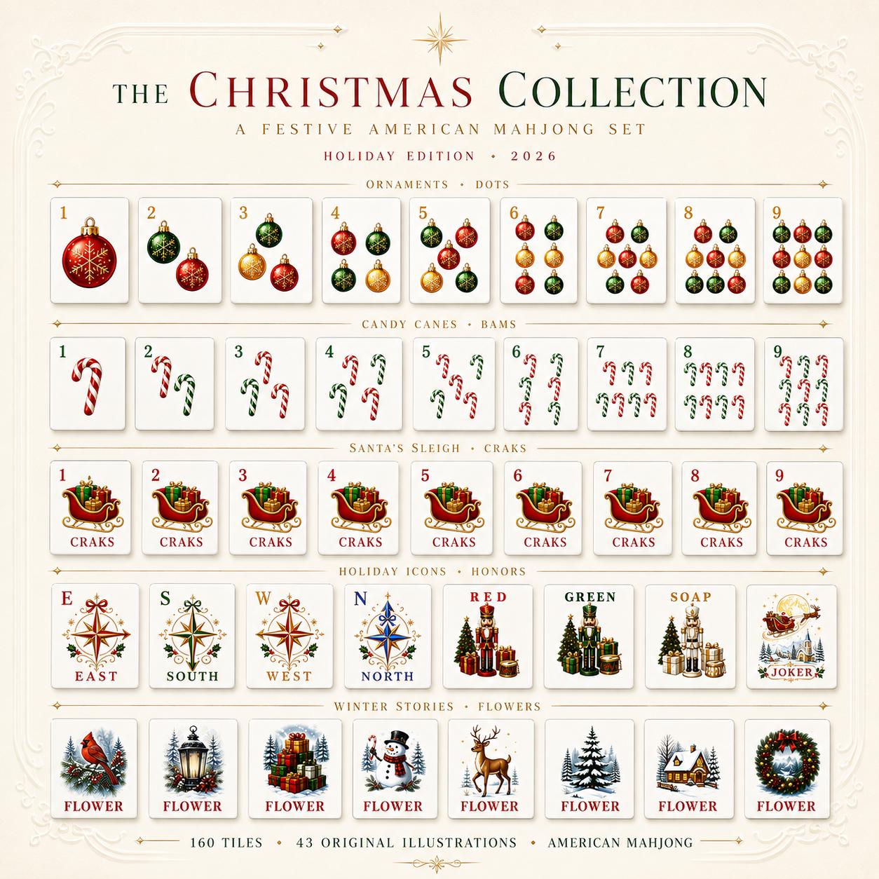 Christmas Mahjong Set, American Mahjong Tiles, UV Printed Acrylic Holiday Game, Christmas Gift for Mahjong Lovers - 7