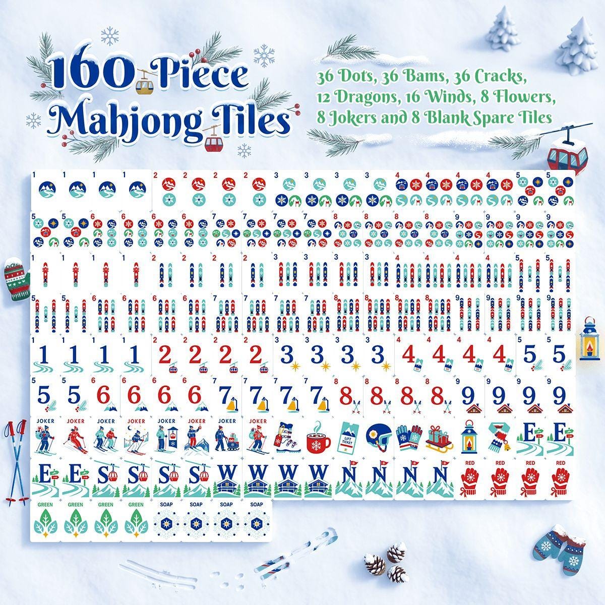 Alpine Slopes Mahjong Set 160 Tiles, Marble Back Acrylic Mahjong, Après Ski Holiday Game Night, Unique Gift for Her - 7