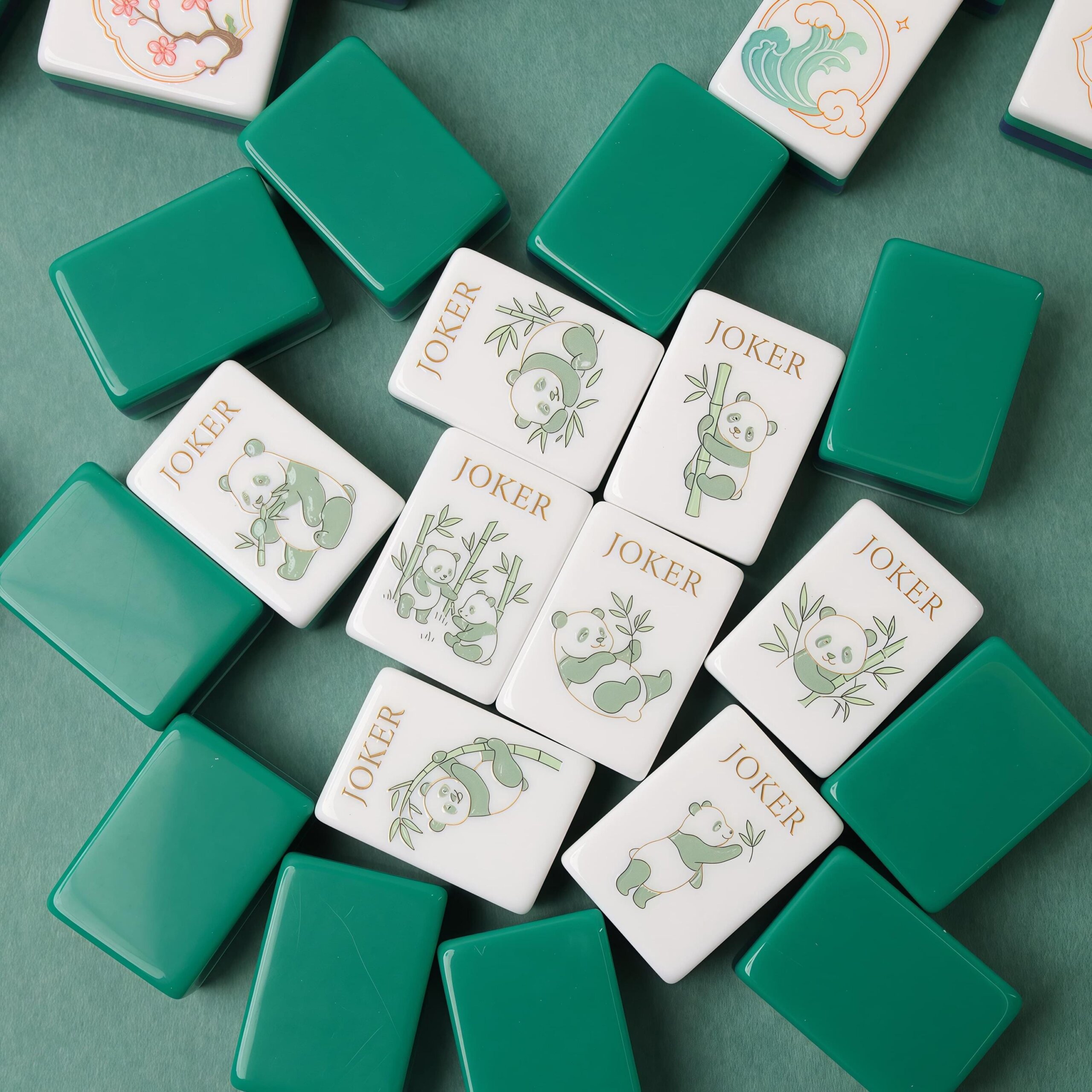Emerald Green American Mahjong Set, Panda Joker Acrylic Tiles, Lotus Floral 160 Tile Game Gift for Women, Friends and Pl
