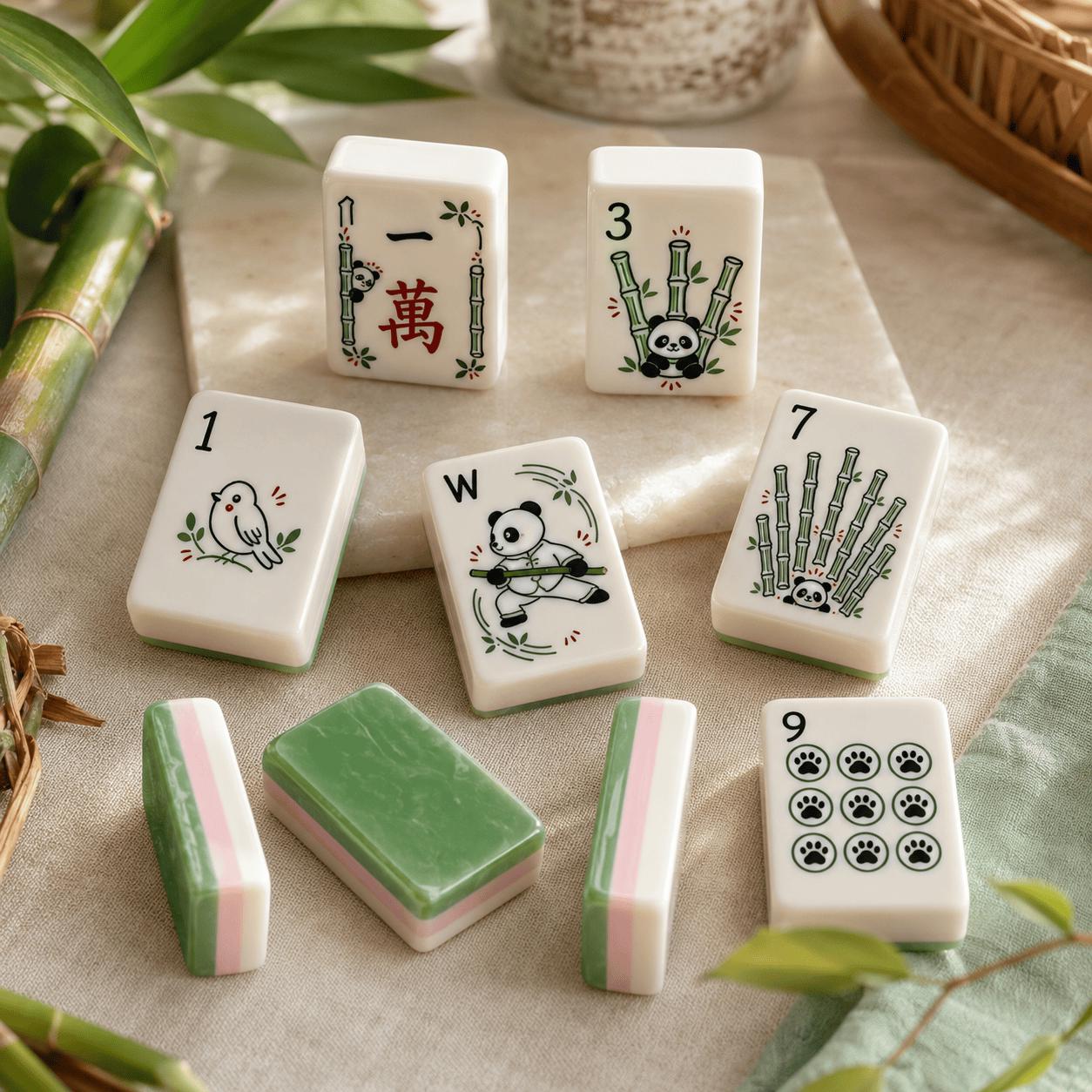 Panda American Mahjong Set, Bamboo Botanical Acrylic Tiles, Cute Nature Inspired 160 Tile Game, Gift for Mahjong Lovers