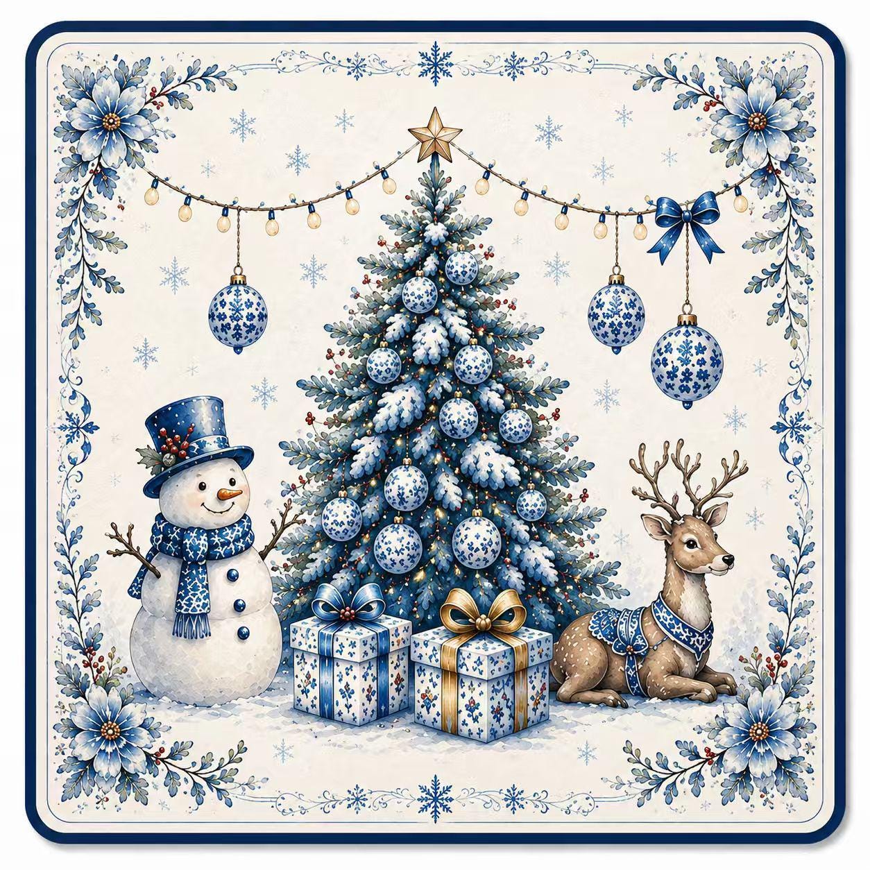 Blue White Christmas American Mahjong Set, Porcelain Style Acrylic 160 Tile Set, Winter Wonderland Mahjong Gift for Play
