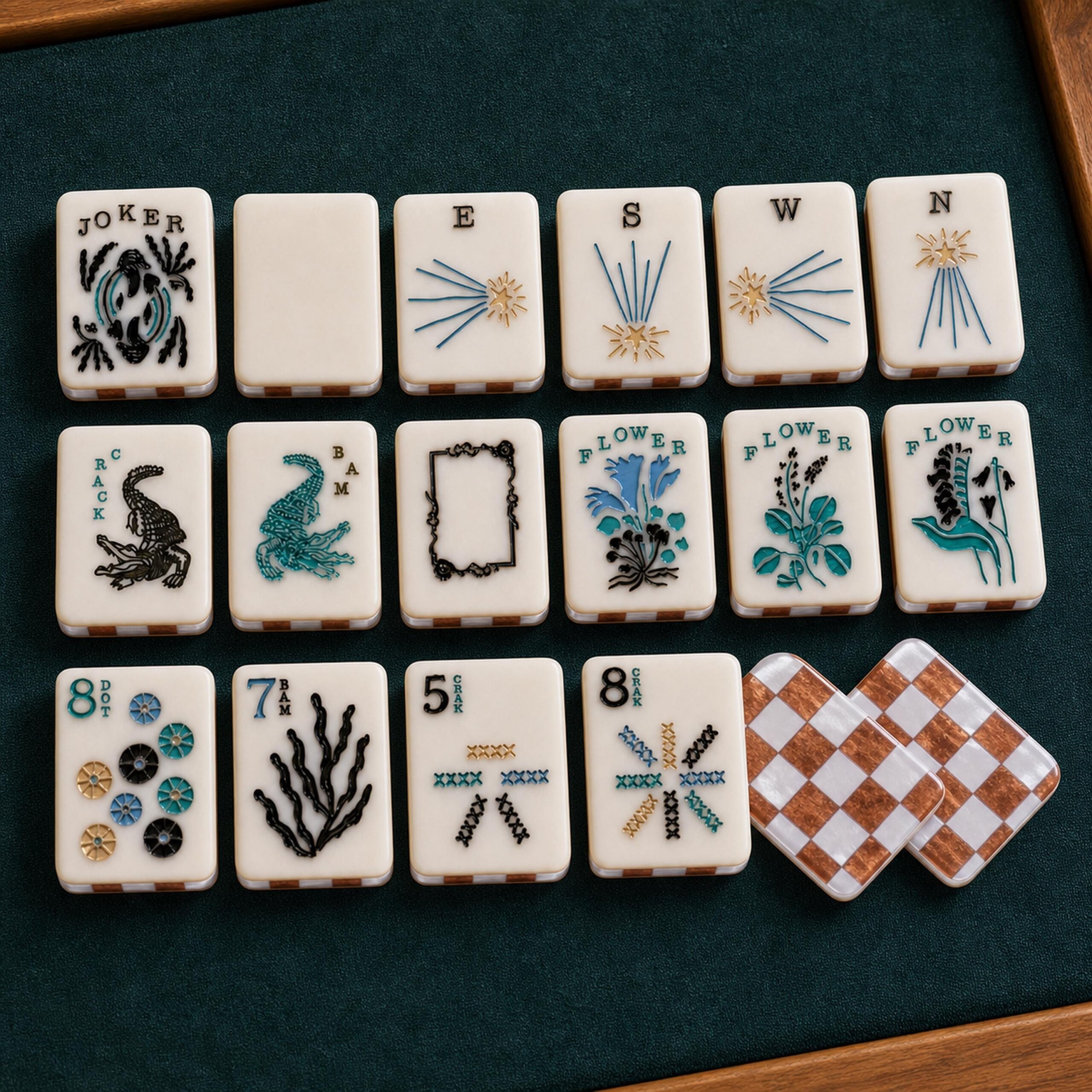 Copper Garden American Mahjong Set, 160 Acrylic Tiles with Checker Backs - 8