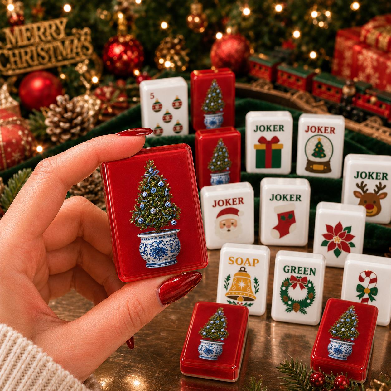 Holiday Mahjong Tiles Set, Christmas Acrylic Mahjong Tiles, Festive American Mahjong Set, Unique Christmas Gift - 8
