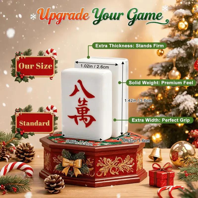 Pink Chinoiserie Christmas Mahjong Tiles Set | 1.4"x1.0"x0.6" Acrylic American Mah Jongg Tiles | 160 pc Holiday Mahjong