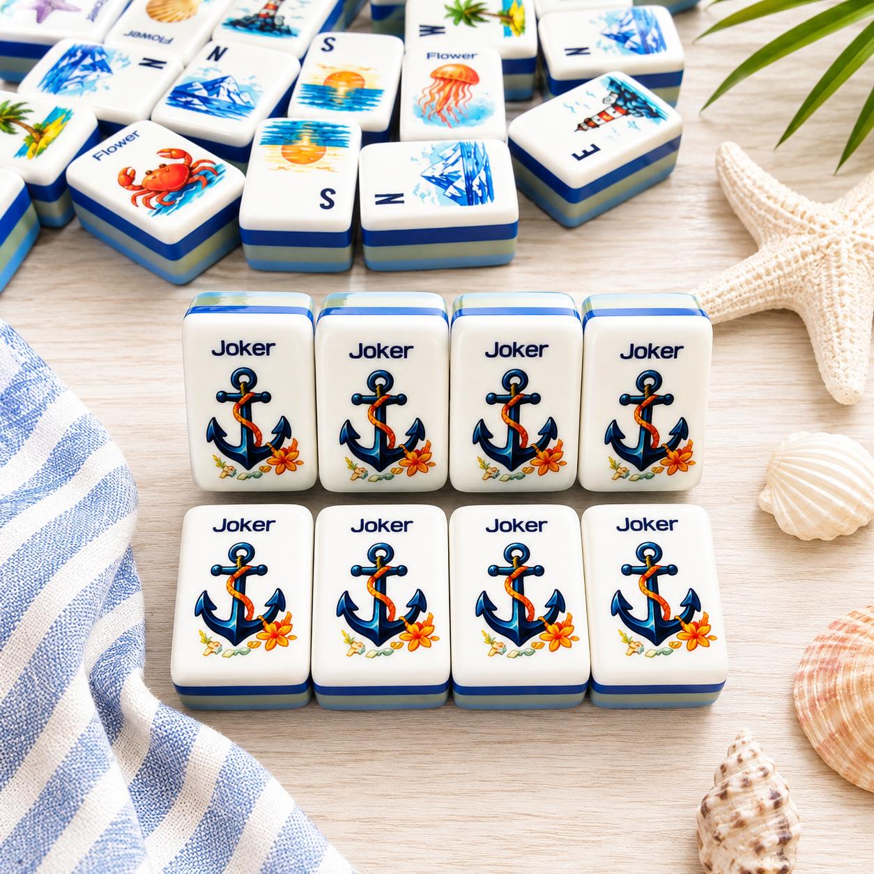 Beach American Mahjong Tiles, Nautical Mahjong Set with Optional Mat, Coastal Game Night Gift, Ocean Mahjong Accessories