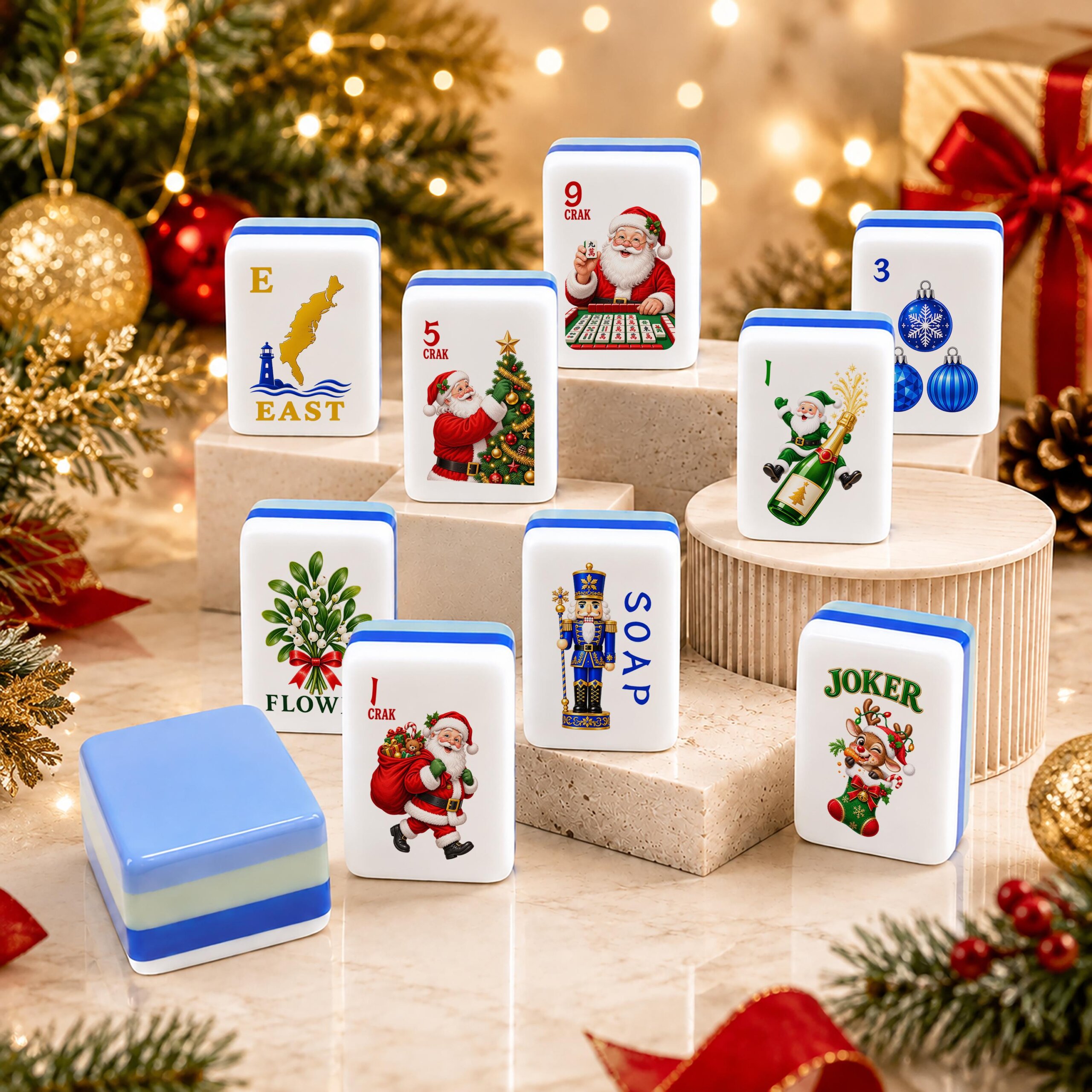 Christmas American Mahjong Set, 160 Mah Jongg Tiles, Santa Mahjong, Matching Mahjong Mat Option, Holiday Mahjong Game -