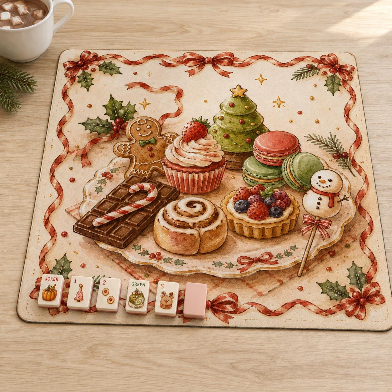 Cute Christmas Acrylic American Mahjong Set, 160 Tile Holiday Mahjong Tiles, Sweet Dessert Theme with Gingerbread & Sant