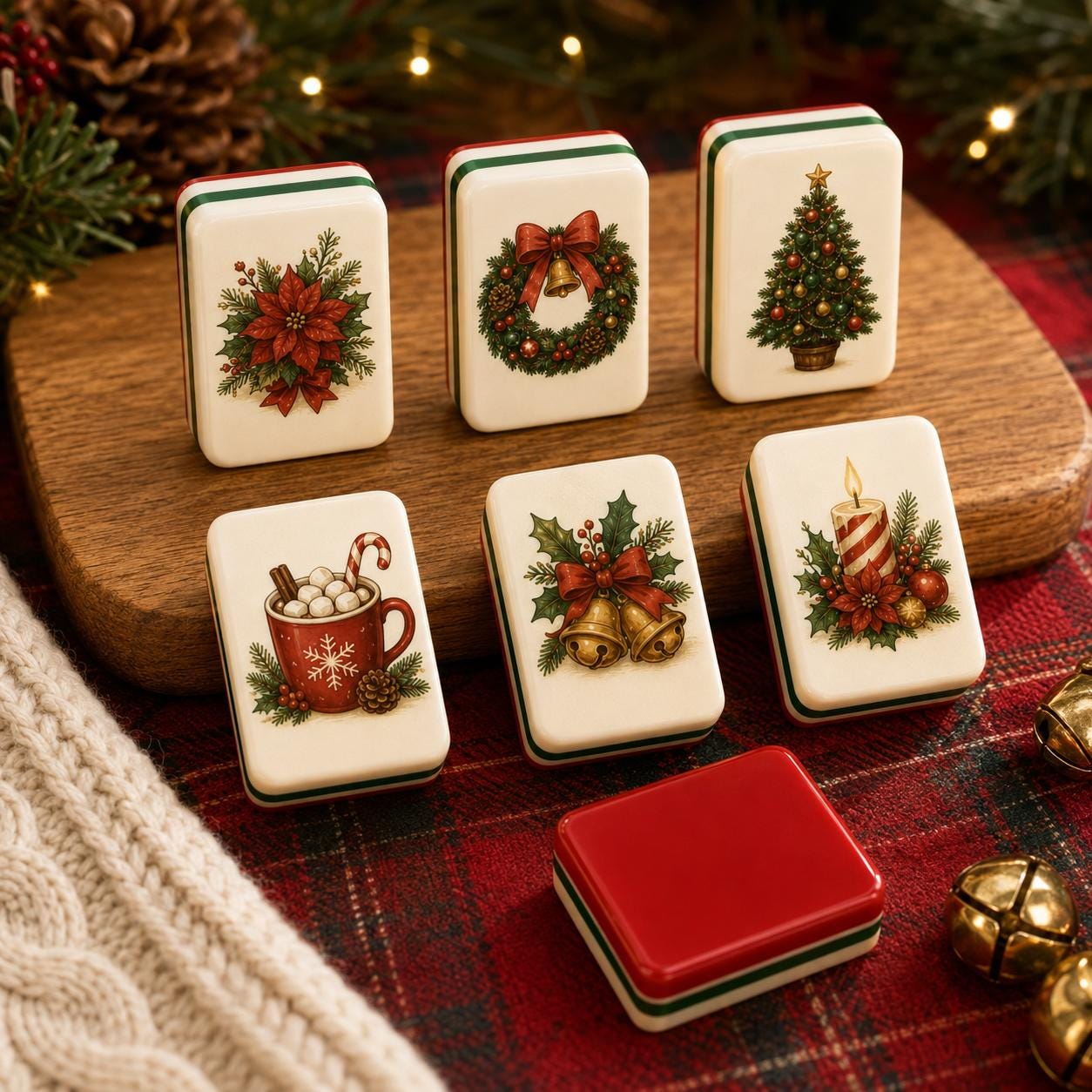 Christmas Acrylic Mahjong Set, Festive Holiday Mahjong Tiles, Vintage Santa & Christmas Design American Mahjong Game,Gif