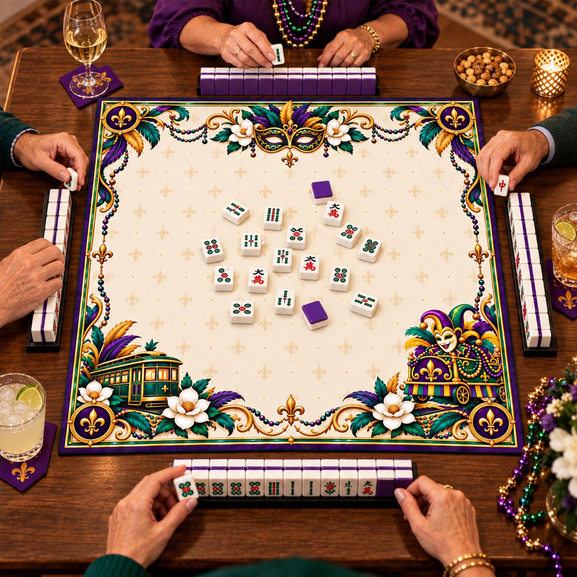 Mardi Gras American Mahjong Set, New Orleans Mah Jongg Tiles, Purple Green Gold Game Night Gift, Carnival Mahjong Set -