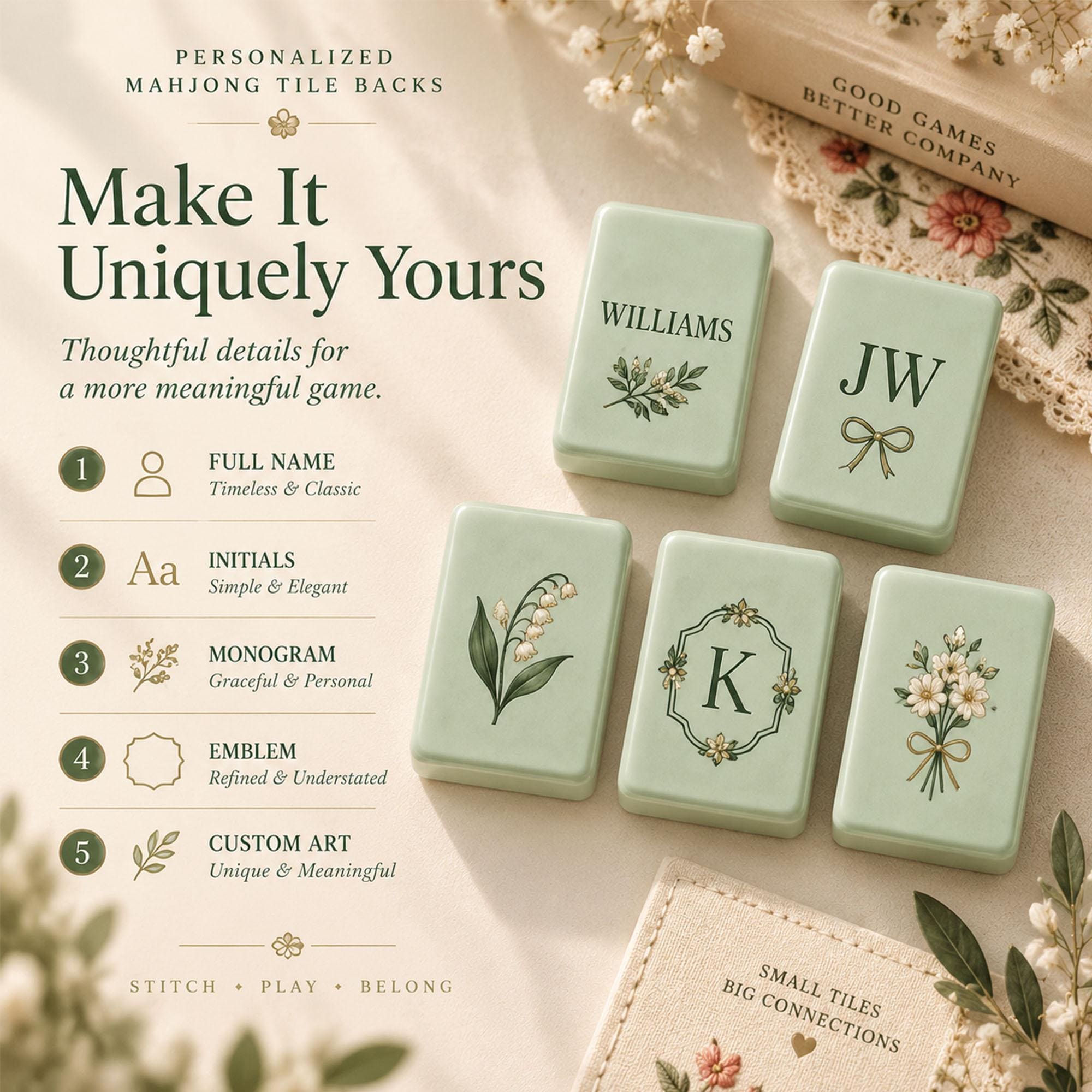 Embroidery Mahjong Set, Needlepoint Mahjong Tiles, Stitching Club Gift for Women, Craft Lover Mahjong, Unique Mahjong Gi