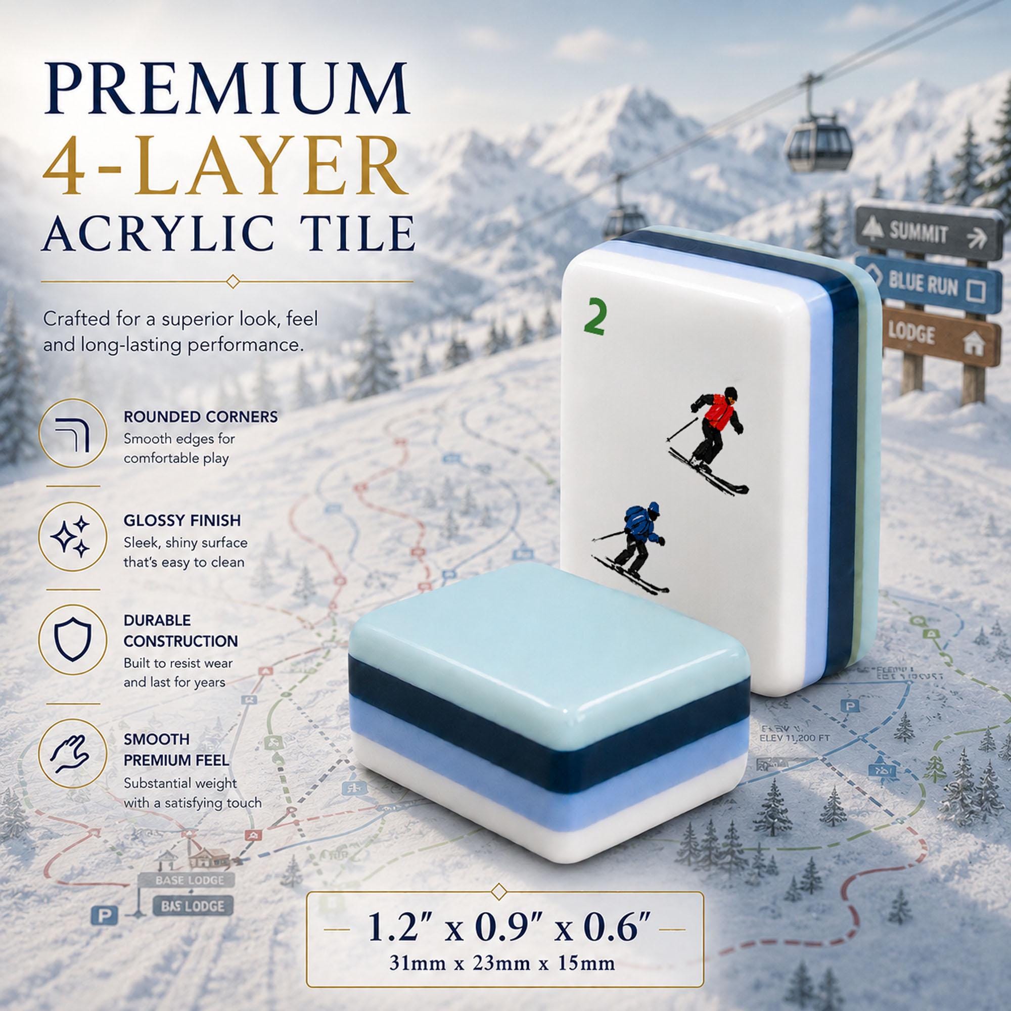 Ski Mahjong Set, Custom Winter Ski Mahjong Tiles, Gift for Skiers and Mahjong Lovers, UV Print 152 or 160 Tiles - 8