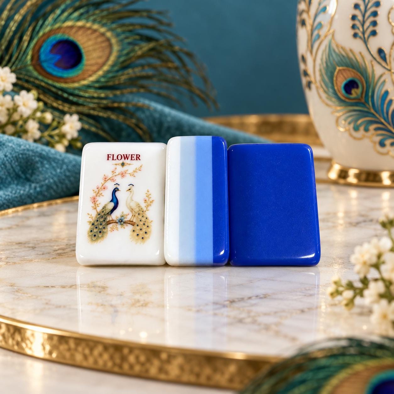 Peacock American Mahjong Set, Blue Gold Tiles, Luxury Mahjong Gift for Women, Custom Bulk Mahjong, Mahjong Club Gift - 8