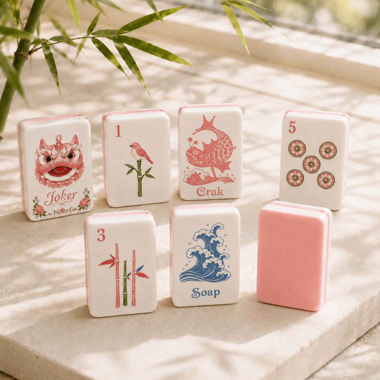 Lion Dance Mahjong Set, Pink Chinese Inspired American Mahjong Tiles, Floral Asian Style Acrylic Game Set, Unique Gift -