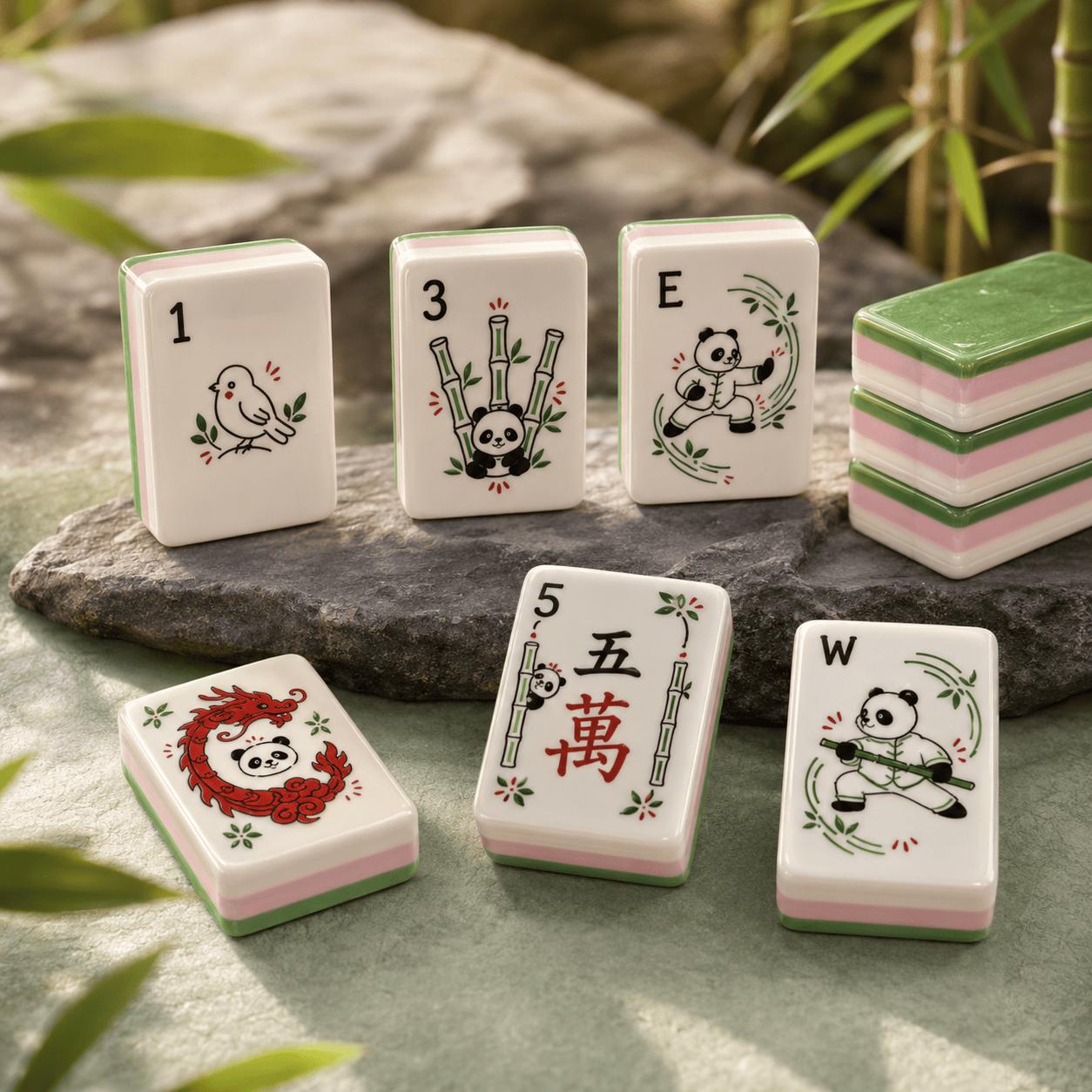 Panda American Mahjong Set, Bamboo Botanical Acrylic Tiles, Cute Nature Inspired 160 Tile Game, Gift for Mahjong Lovers