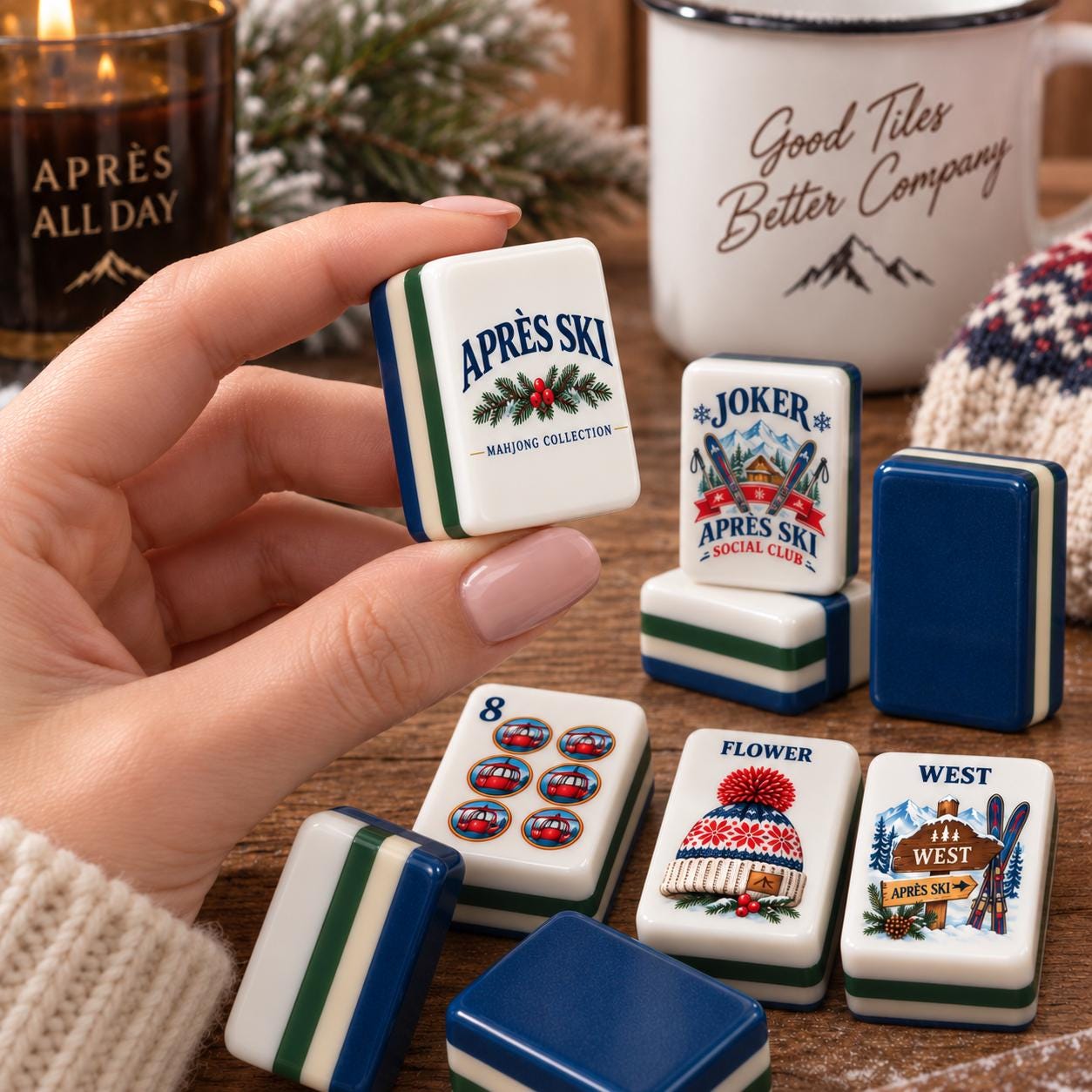 Après Ski Mahjong Set, American Mahjong Tiles, Ski Club Gift, Winter Lodge Game, Custom Bulk Mahjong, Ski Trip Gift - 9
