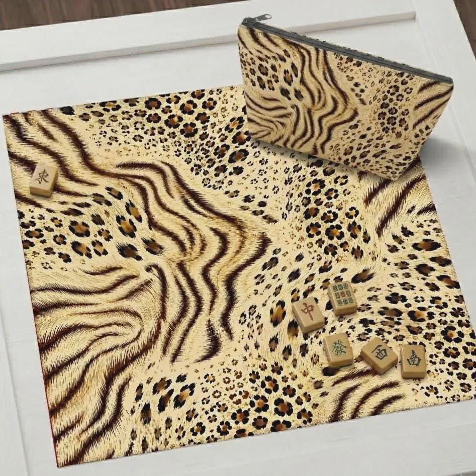 Safari Chic Mahjong Tiles |1.4"x1.0"x0.6" American Mahjong Acrylic Tiles with Leopard & Zebra Animal Print | Luxe Mahjon