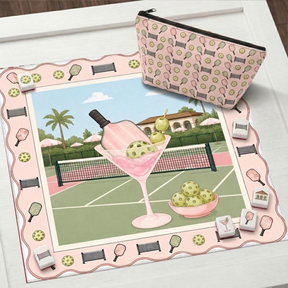 Pickleball Mahjong Tiles | 1.4"x1.0"x0.6" Luxury American Mahjong Tiles | Pink Green Pickleball Mahjong Set, Aesthetic M