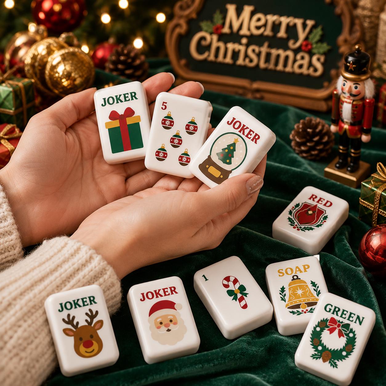 Holiday Mahjong Tiles Set, Christmas Acrylic Mahjong Tiles, Festive American Mahjong Set, Unique Christmas Gift - 9