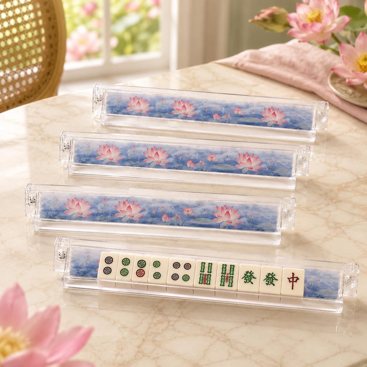 Christmas Western Mahjong Tiles | 1.4"x1.0"xx06" 4-Layered Acrylic American Mahjong Tiles | Holiday Horse & Cactus Desig