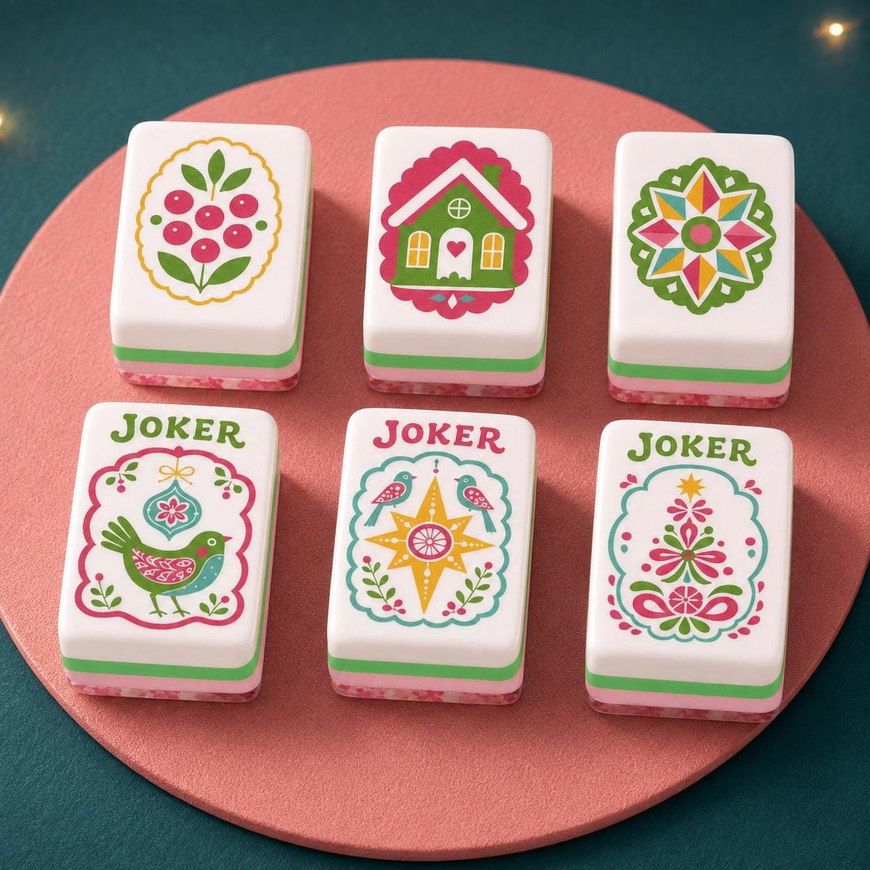 Leopard Mahjong Tiles Set, 4 Layer Acrylic Mahjong Tiles, Colorful Folk Art Jungle Mahjong Set, Pink Green Mahjong Tiles