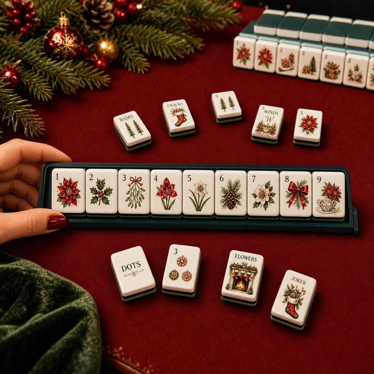 Festive Christmas American Mahjong, Holiday Stocking Nutcracker Fireplace Set, New Year Gift, Cozy Winter Game Tiles, Be