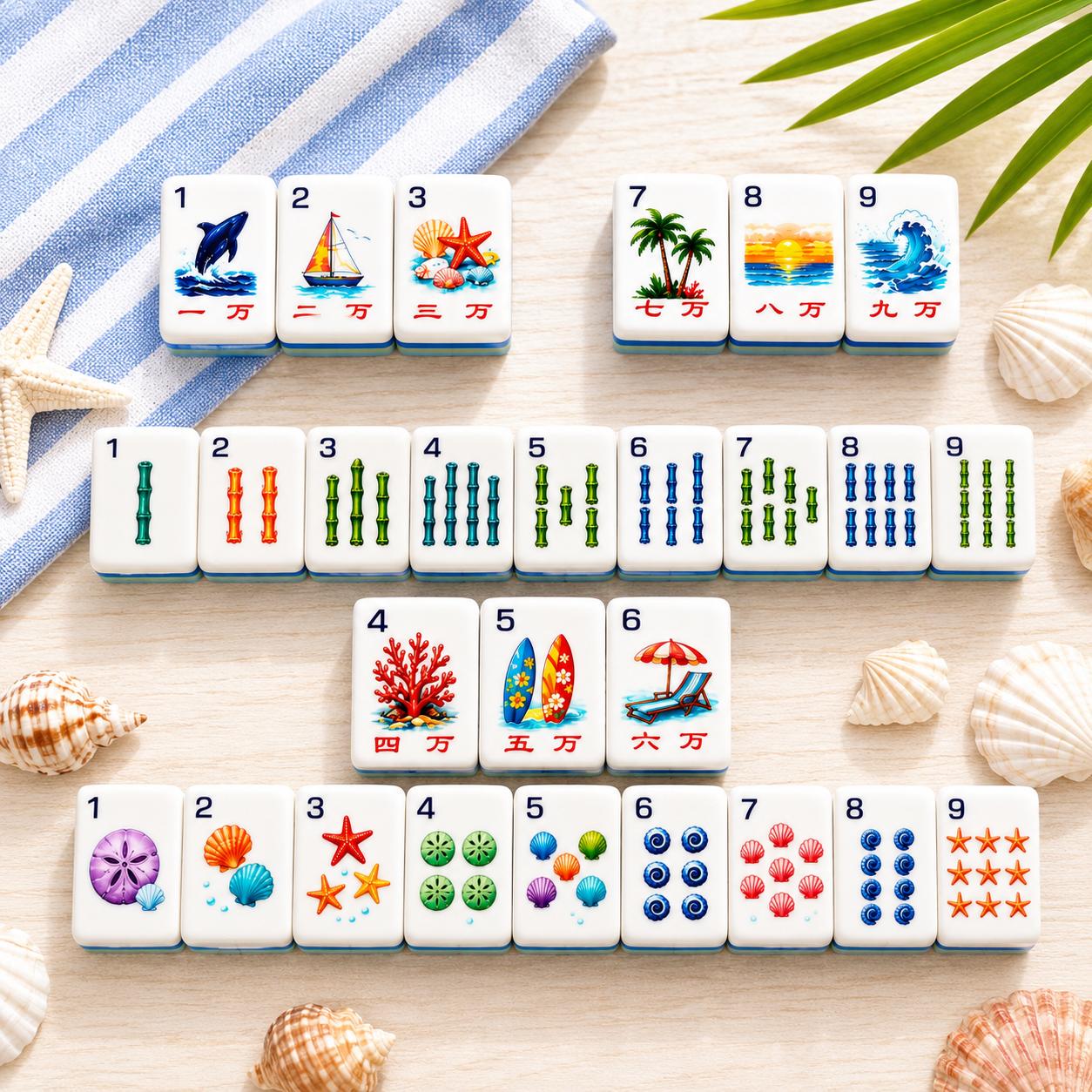 Beach American Mahjong Tiles, Nautical Mahjong Set with Optional Mat, Coastal Game Night Gift, Ocean Mahjong Accessories