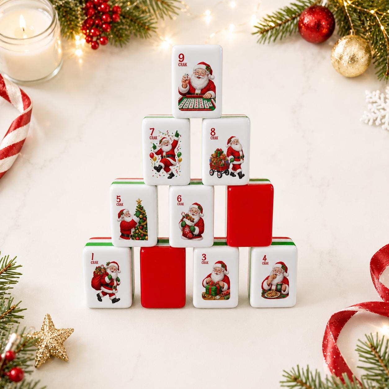 Santa Mahjong Party Set, Christmas Mah Jongg Tiles, 160-Piece American Mahjong Set, Holiday Game Night Gift for Women &