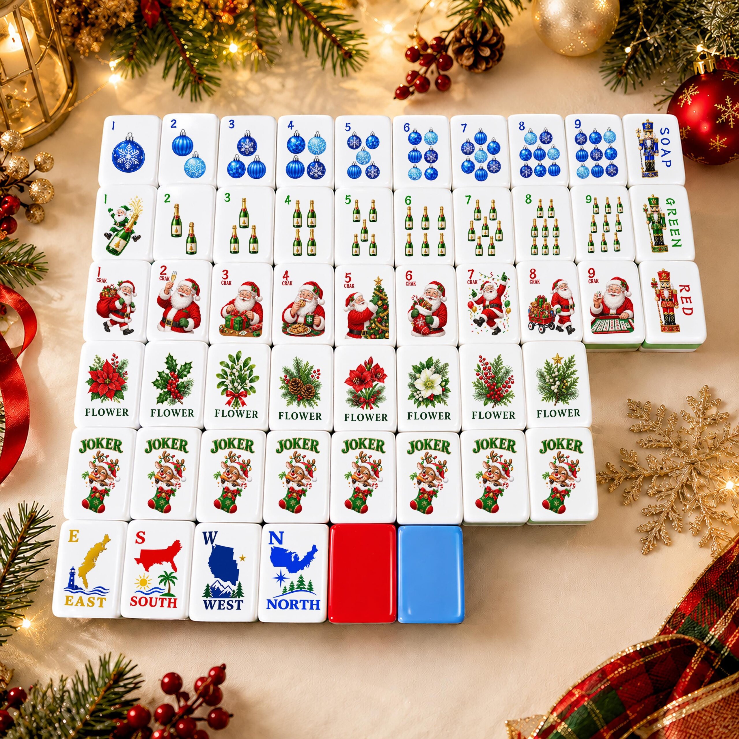 Christmas American Mahjong Set, 160 Mah Jongg Tiles, Santa Mahjong, Matching Mahjong Mat Option, Holiday Mahjong Game -